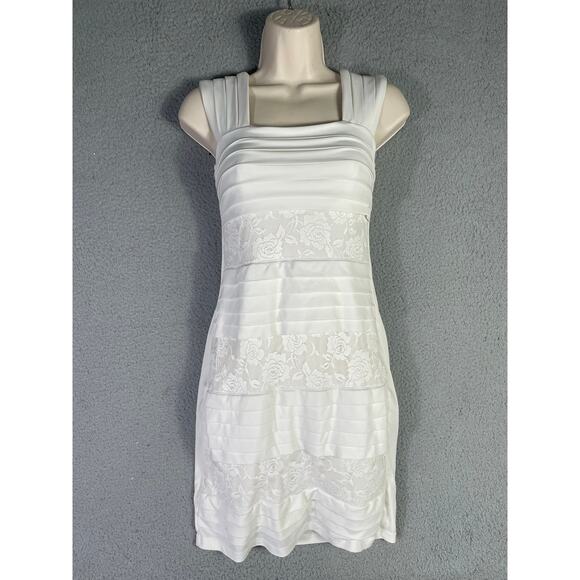 En Focus Studio White Sleeveless Lace Panel Sheath Dress Size 4 Bridal Cocktail - Picture 3 of 12